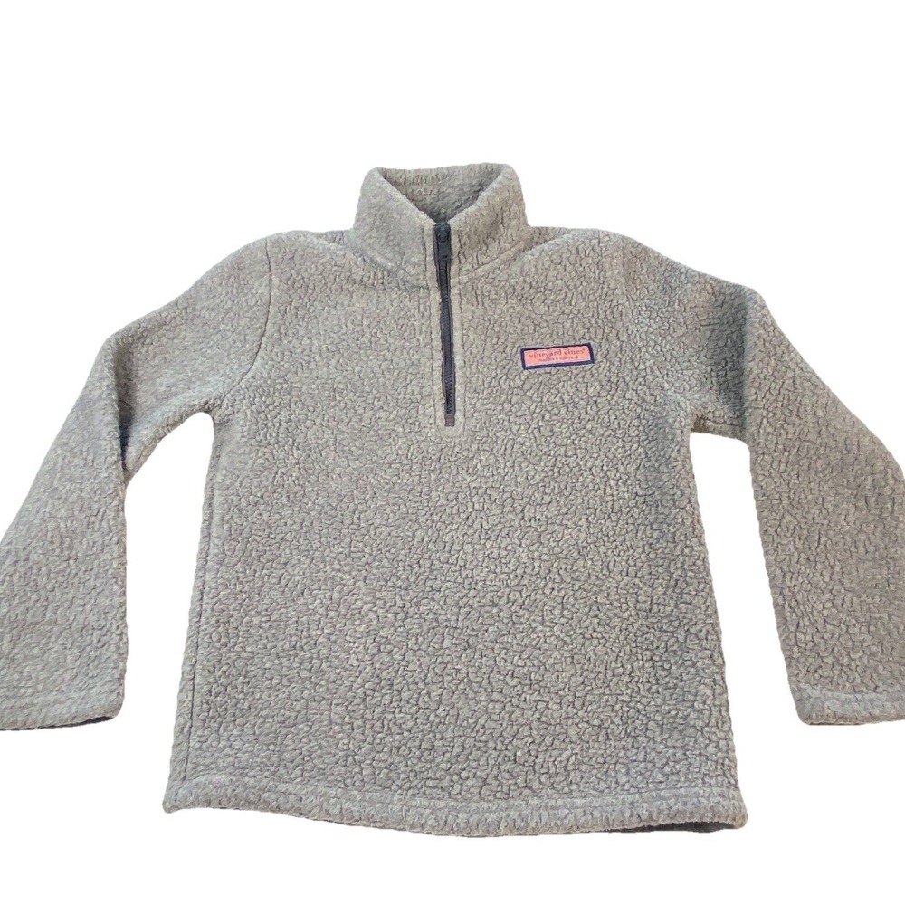 Vineyard Vines Marthas Vineyard Chunky Sherpa Quarter Zip Pullover Gray Youth XL